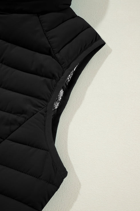 Plush Collared Quilted Zipped Puffer Vest